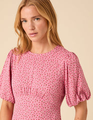 Petite Pink Ditsy Floral Benita Mini Dress