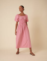 Pink Ruched Kurtis Midi Dress