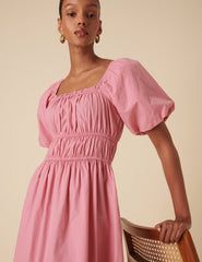 Pink Ruched Kurtis Midi Dress
