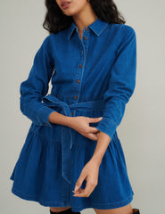 Blue Denim Tie Waist Ester Mini Dress