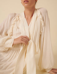 White Ruffle Bohana Midi Dress