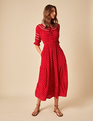 Red Printed Peyton Midi Dress