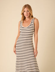 Black And White Striped Textured Maxi Dress