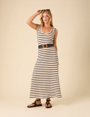 Black And White Striped Textured Maxi Dress