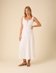 White Floral Embroidered Melissa Midi Dress