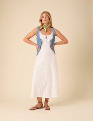 White Floral Embroidered Melissa Midi Dress