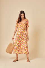 Cream Floral Print Rye Midi Dress