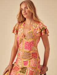 Yellow Patchwork Print Layla Midi Dress