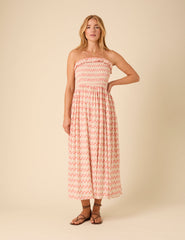 Pink Bandeau Printed Bela Midi Dress