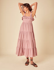 Pink Frill Tiered Delphine Midi Dress