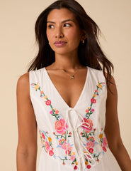 White Floral Embroidered Terra Midi Dress