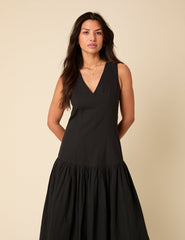 Black Drop Waist Calla Midi Dress
