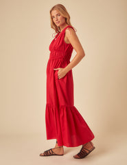 Red Tiered Ianthe Midi Dress
