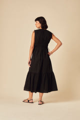 Black Ruched Tiered Ianthe Midi Dress