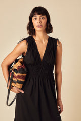 Black Ruched Tiered Ianthe Midi Dress