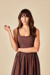 Brown Drop Waist Marina Midi Dress