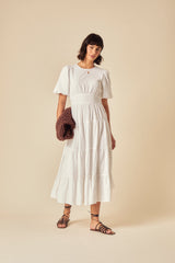 White Seersucker Tiered Ricky Midi Dress