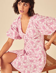 Pink Floral Puff Sleeve Lennox Mini Dress