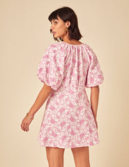 Pink Floral Puff Sleeve Lennox Mini Dress