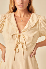 Butter Yellow Linen-blend Tie Front Louise Mini Dress