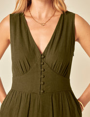 Green Linen-blend Sleeveless Starlight Jumpsuit