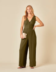 Green Linen-blend Sleeveless Starlight Jumpsuit