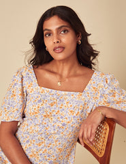 White Ditsy Floral Lara Midi Dress