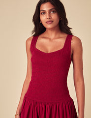 Red Ruched Drop Waist Thalia Midi Dress