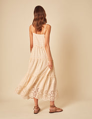 Cream Broderie Anglaise Tiered Scarlett Midi Dress