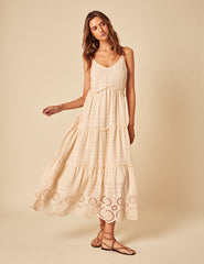 Cream Broderie Anglaise Tiered Scarlett Midi Dress