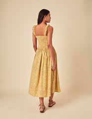 Yellow Ditsy Floral Flick Midi Dress