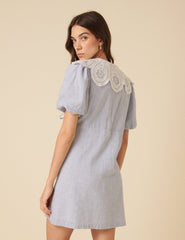 Blue Pinstripe Collar Bessie Mini Dress