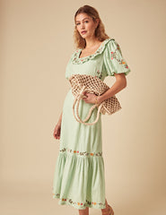 Elizabeth Scarlett Mint Green Floral Embroidered Asher Midi Dress