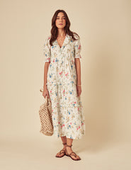 Elizabeth Scarlett White Floral Aurelia Midi Dress