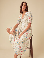 Elizabeth Scarlett White Floral Aurelia Midi Dress