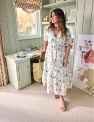 Elizabeth Scarlett White Floral Aurelia Midi Dress