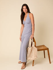 Blue Gingham Halterneck Jumpsuit