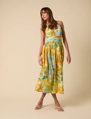 Yellow And Blue Floral Dua Midi Dress