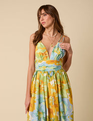 Yellow And Blue Floral Dua Midi Dress