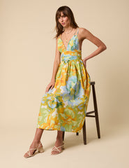 Yellow And Blue Floral Dua Midi Dress