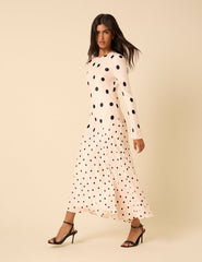 Pale Pink Polka Dot Asymmetrical Alaia Midi Dress