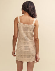 Cream Mock-Crochet Mini Dress