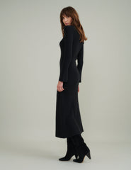 Black Knitted Scoop Neck Midi Dress
