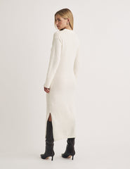 Cream Crew Neck Knitted Midi Jumper Dress