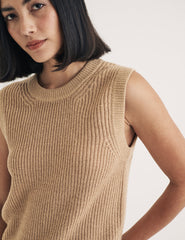 Beige Crew Neck Ribbed Vest