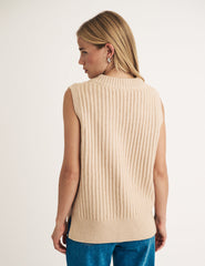 Beige V-neck Knitted Vest