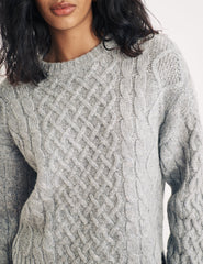 Grey Crew Neck Cable Knit Wool Jumper