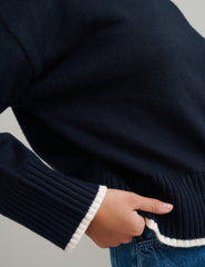 Navy Roll Neck Knitted Jumper