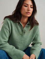Green Chunky Knitted Polo Jumper