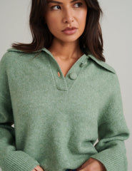 Green Chunky Knitted Polo Jumper
